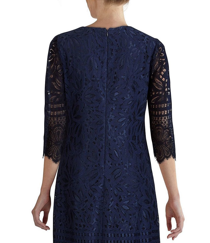 Kensie Elbow Sleeve Contrast Corded Lace Scalloped Sheath Dress