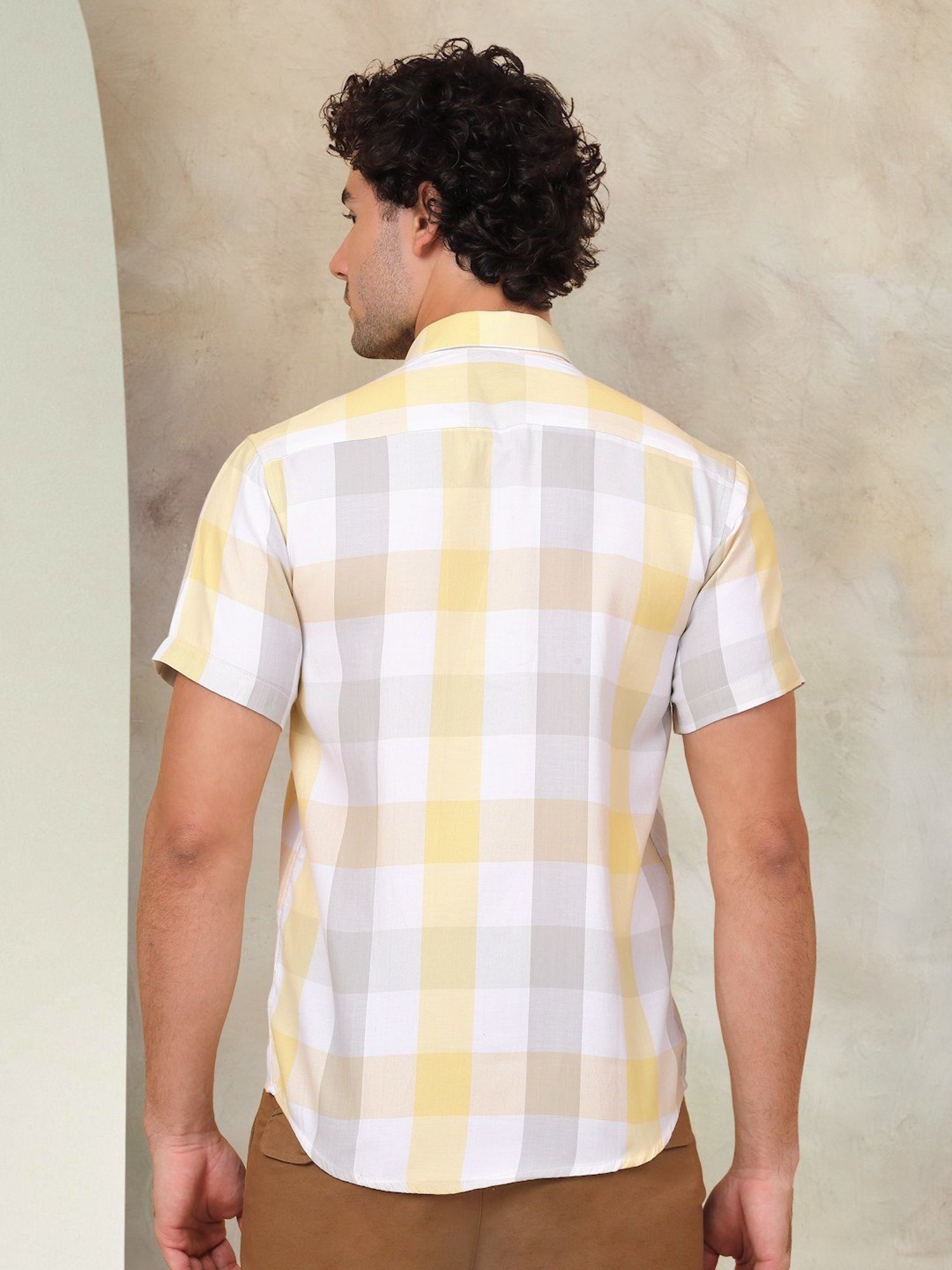 Indian Needle Yellow Ragular Fit Checks Shirt