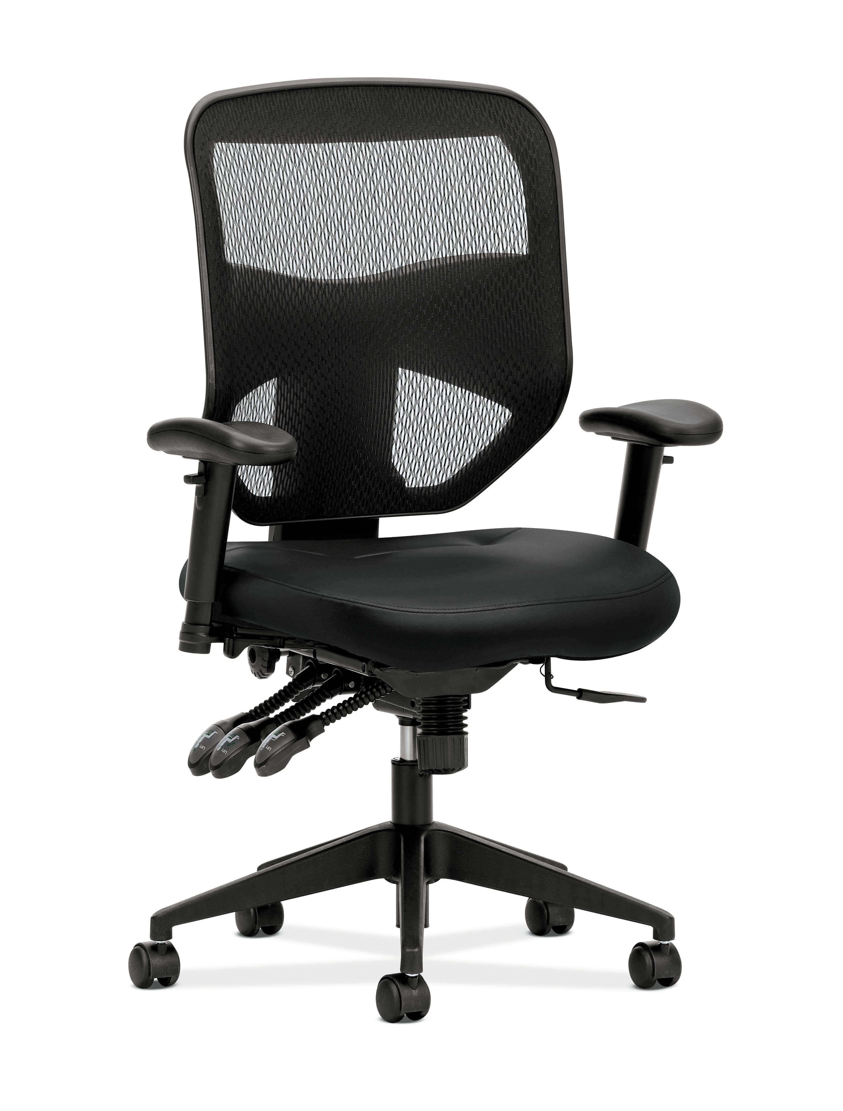 Prominent Mesh High-Back Task Chair Seat Glide 2-Way Arms Black Leather