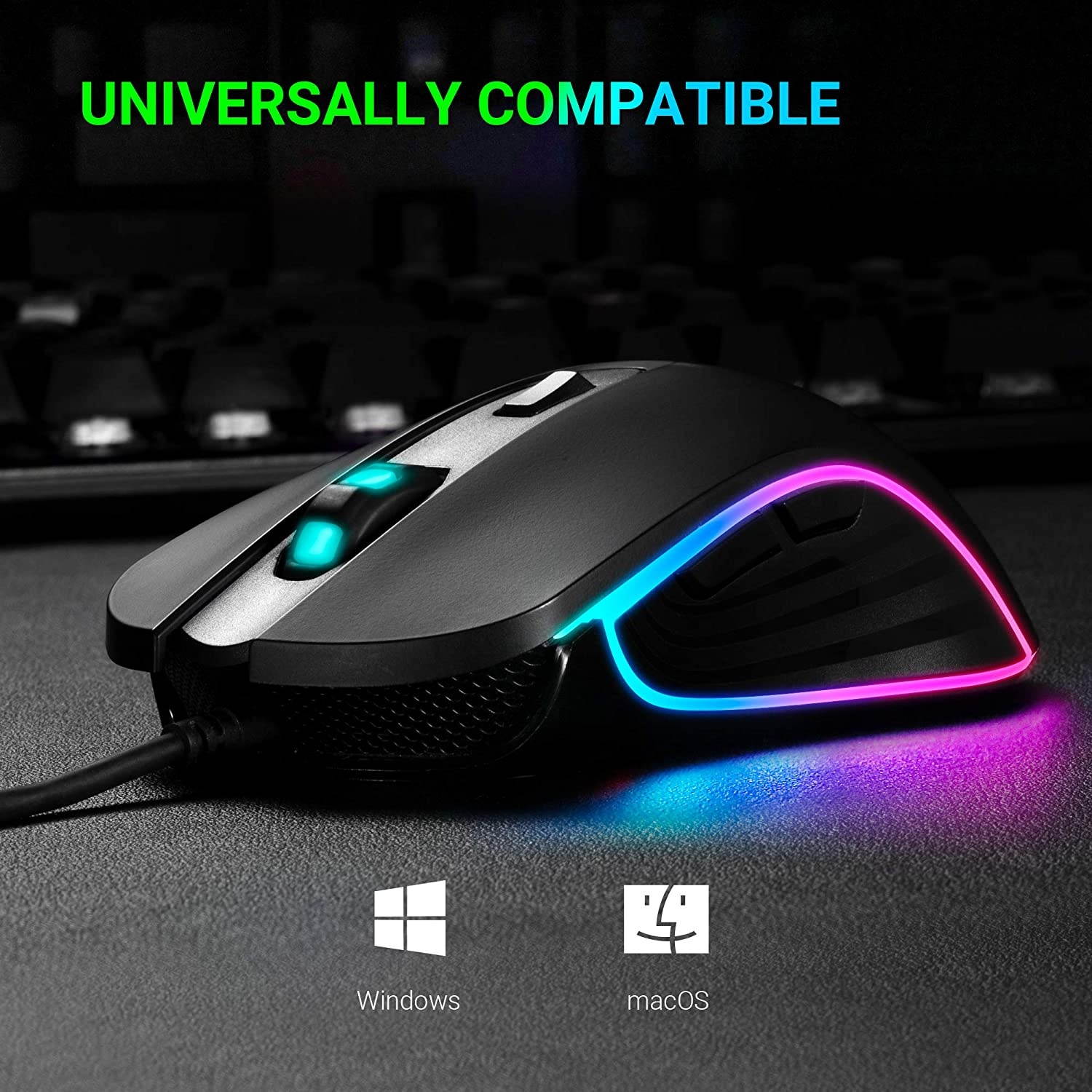 ABKONCORE M30 Gaming Mouse Wired USB Computer Mice for Game & Daily 6 Programmable Buttons Chroma RGB Backlit 3500 DPI Adjustable Comfortable Grip Ergonomic Mice for PC Laptop Mac Windows