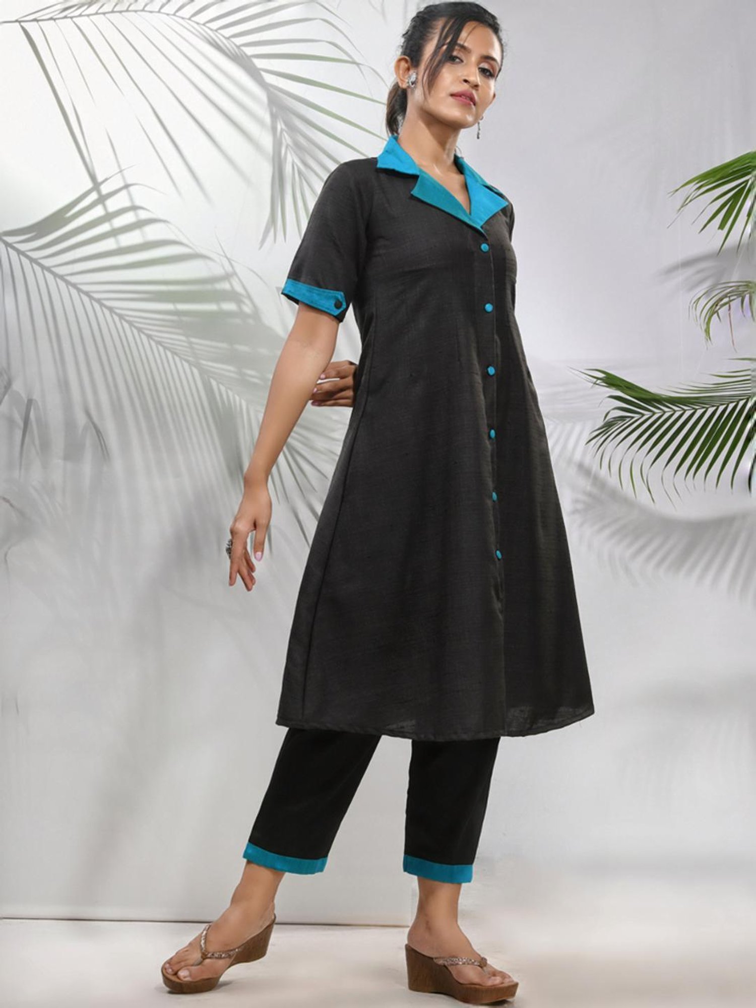Charukriti Black Regular Fit Kurta Pant Set