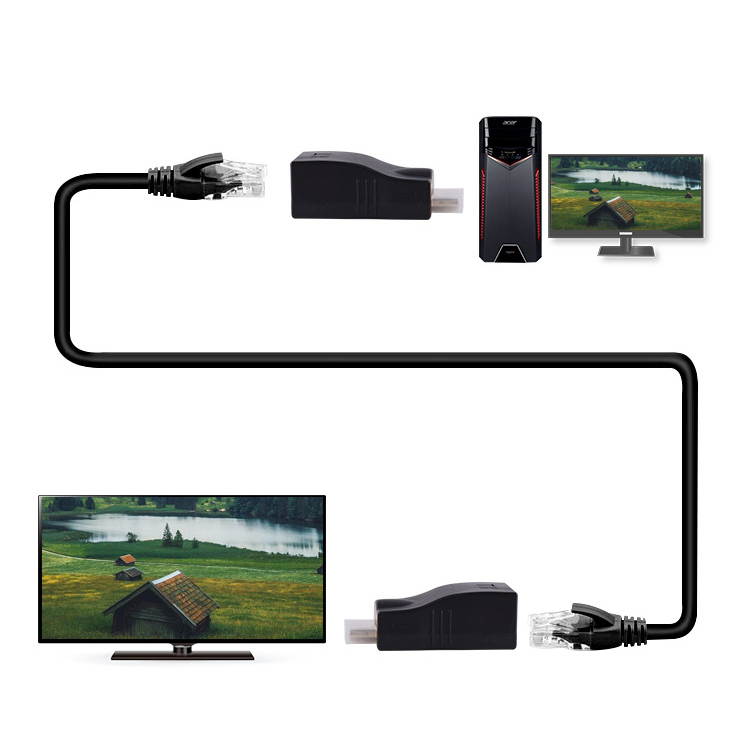 HDMI Extender 100ft Single Network Cable to HDMI HD HDMI to rj45 Signal Amplifier Transmitter