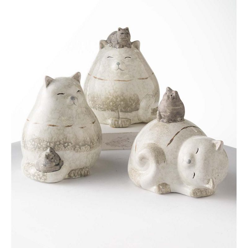 Wind & Weather Terra Cotta Cats with Kittens Sculptures, Set of 3