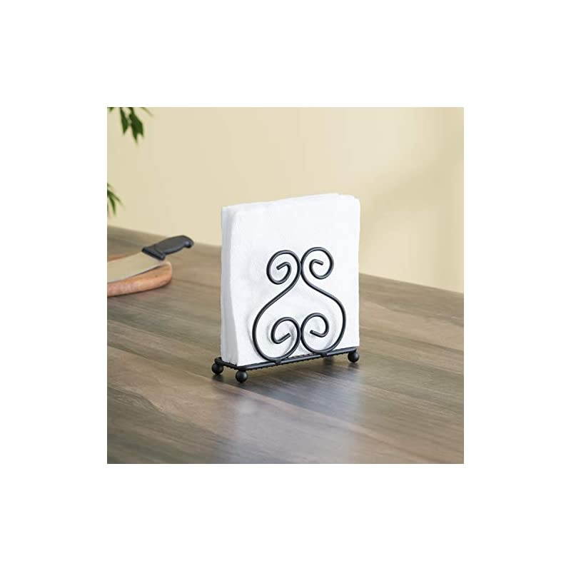 Scroll Collection Steel Napkin Holder, Freestanding Tissue Dispenser Organizer for Kitchen Countertop, Durable, Sturdy, Decor, Black