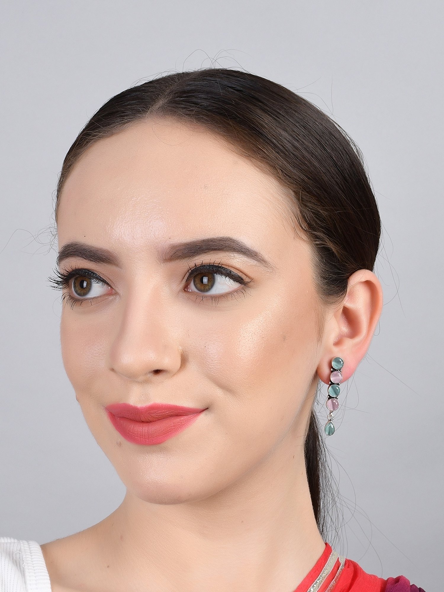 Imli Street Multicolor Silver Tone Stone-Studded Handcrafted Dangler Earrings