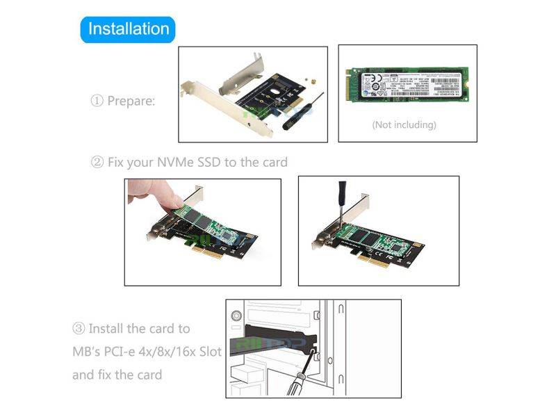 M.2 NGFF to Desktop PCIe x4 x8 x16 Adapter Card, RIITOP NVMe SATA Dual SSD PCI Express Adapter Card Support 110mm, 80mm, 60mm, 42mm, 30mm SSD