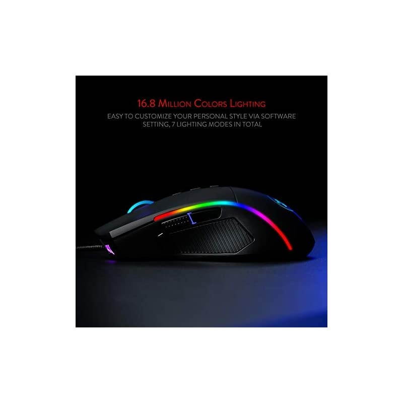 M721Pro Lonewolf2 Gaming Mouse Wired Mouse RGB Lighting 10 Programmable Buttons 32000 DPI Adjustable Comfortable Grip Ergonomic Optical PC Computer Gaming Mice with Fire Button