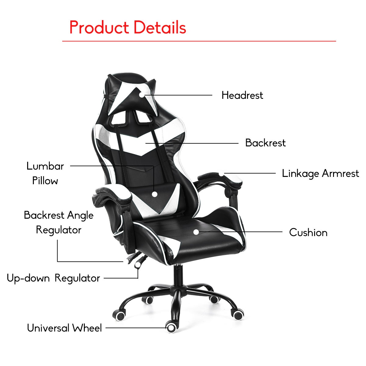 Executive Office Chair Racing Gaming Chair Leather Computer Recliner Swivel Lift
