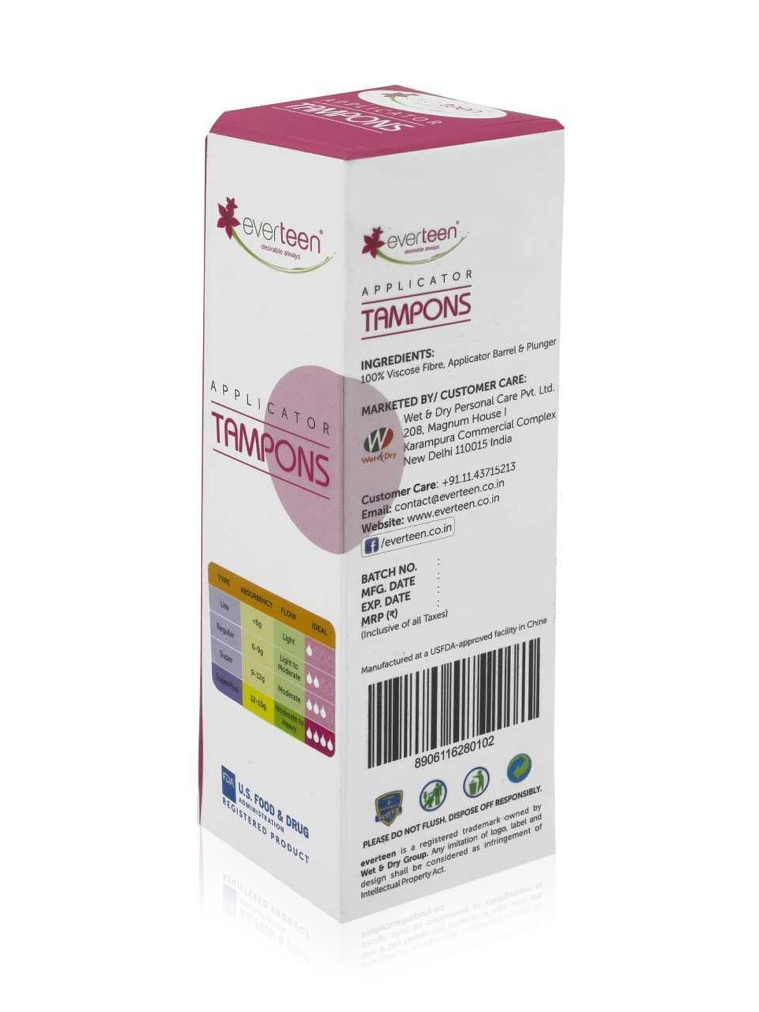 everteen Super Plus Applicator Tampons for Periods in Women- 1 Pack - 8 Pcs