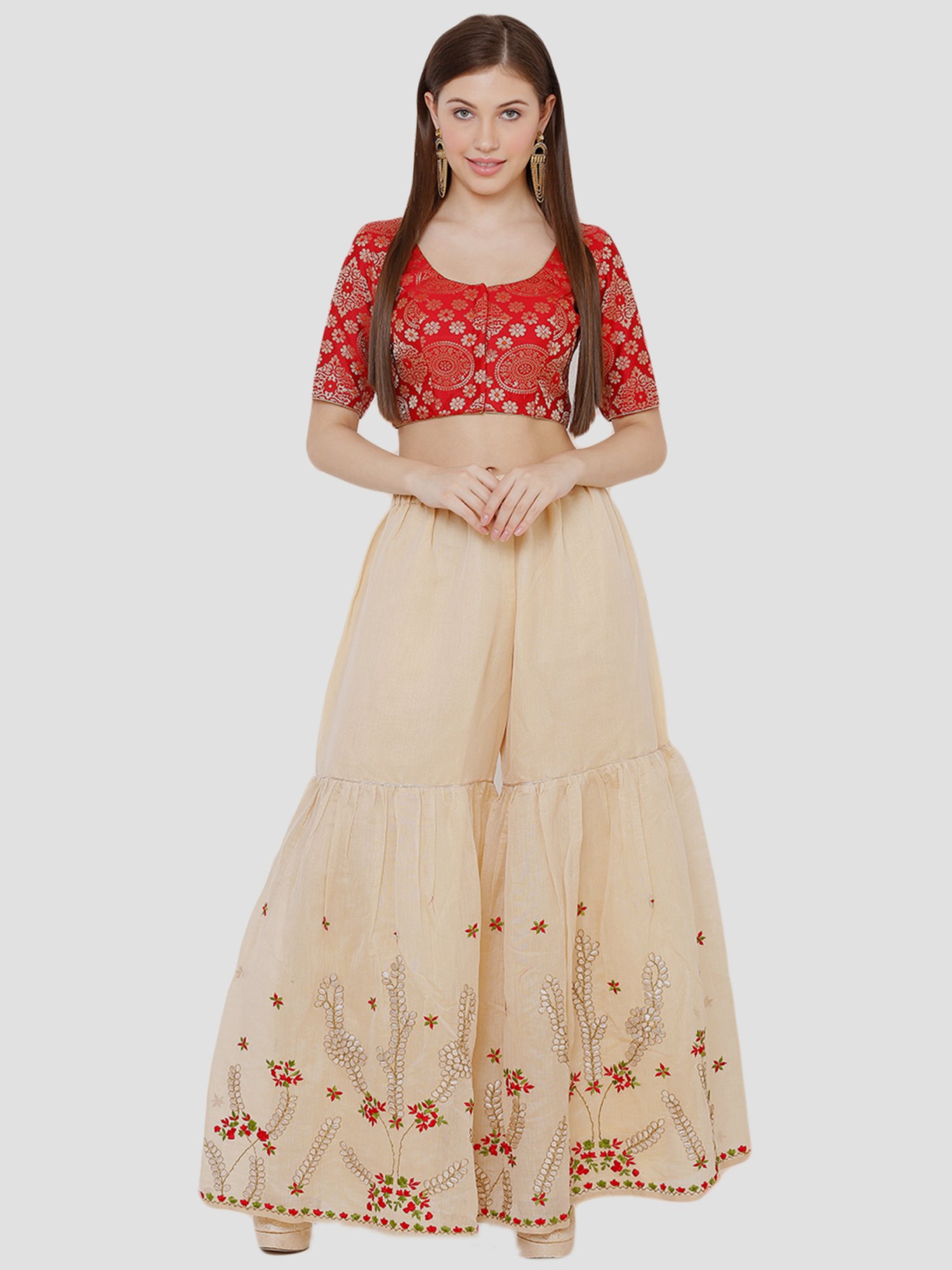 Salwar Studio Red Woven Pattern Blouse