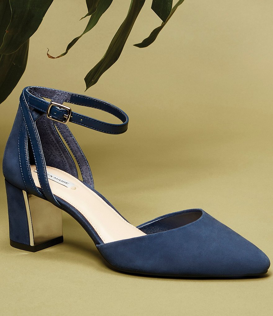 Alex Marie Nelvin Suede Ankle-Strap Block Heel Pumps