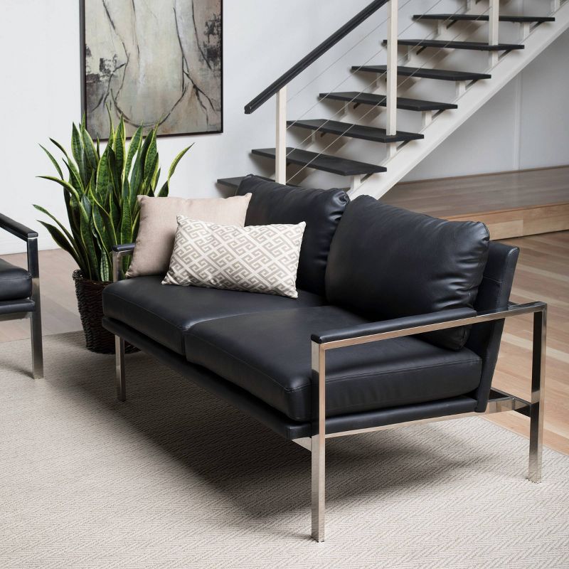 Lintel Leather Loveseat Chrome/Black - Studio Designs Home