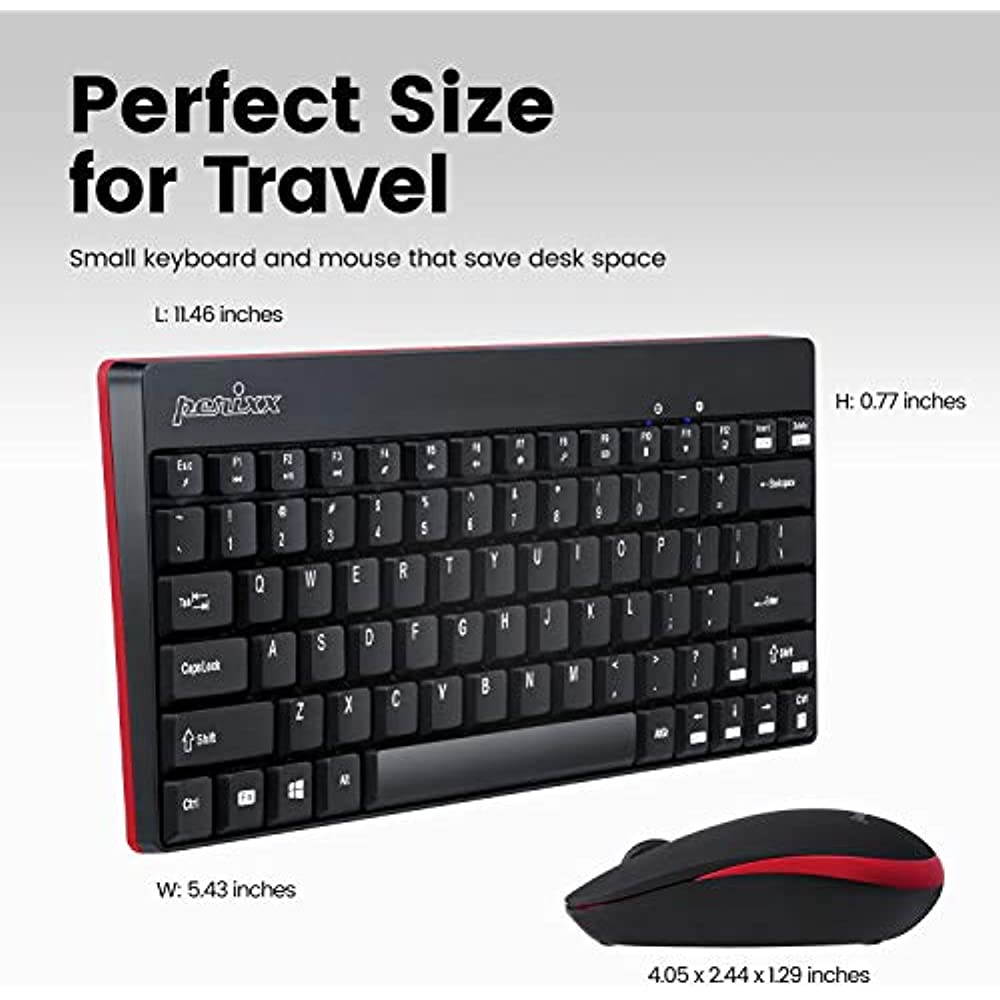 Perixx PERIDUO-712 Wireless Mini Keyboard and Mouse Set, Portable Compact Size 13 Multimedia Hot Keys Keyboard and 1000 DPI Optical Mouse Combo, Black, US Layout
