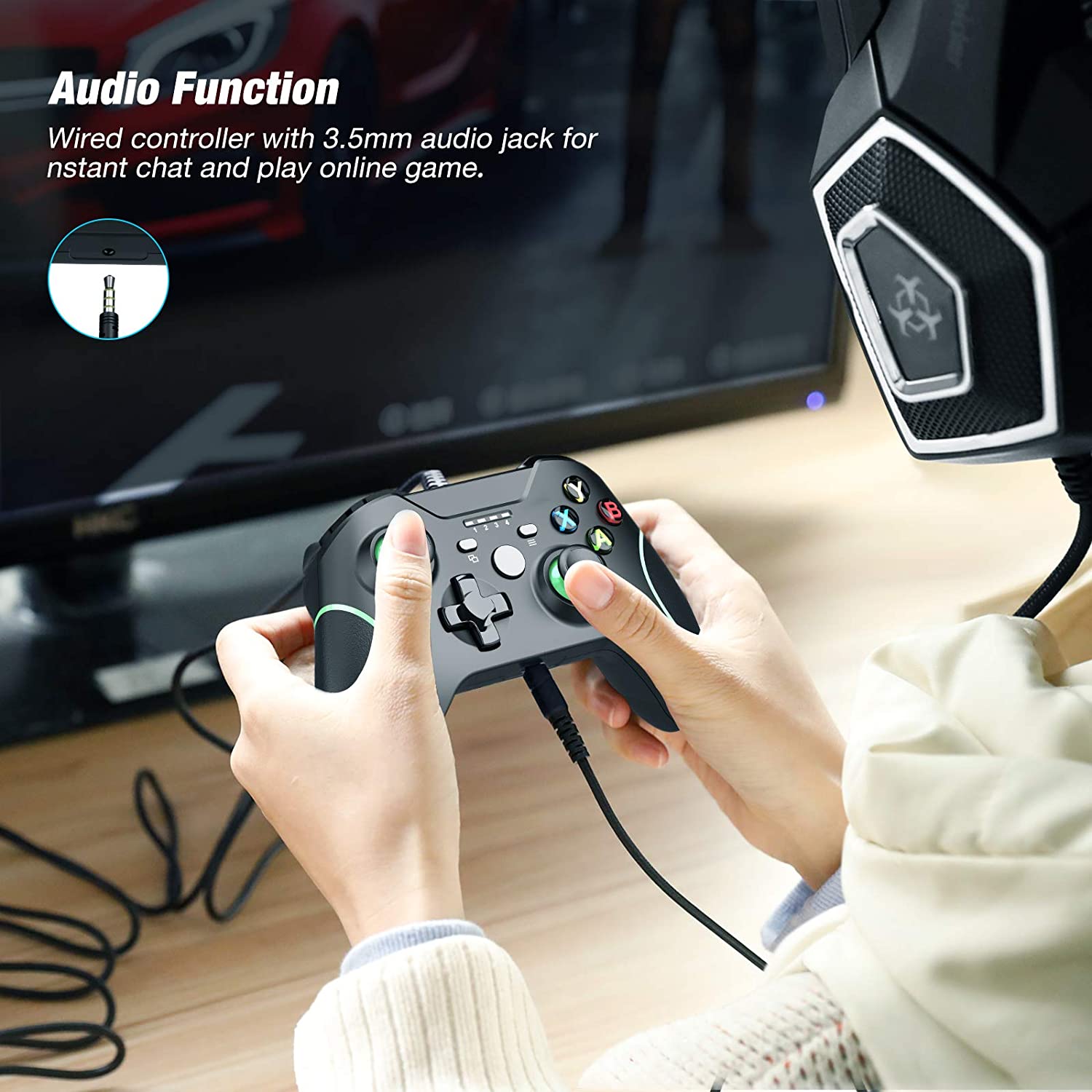 Xbox One Controller,Wired Xbox Controller with Headphone Jack for Xbox Series S Xbox Series X Xbox One/S/X and Microsoft PC Windows 7. 10