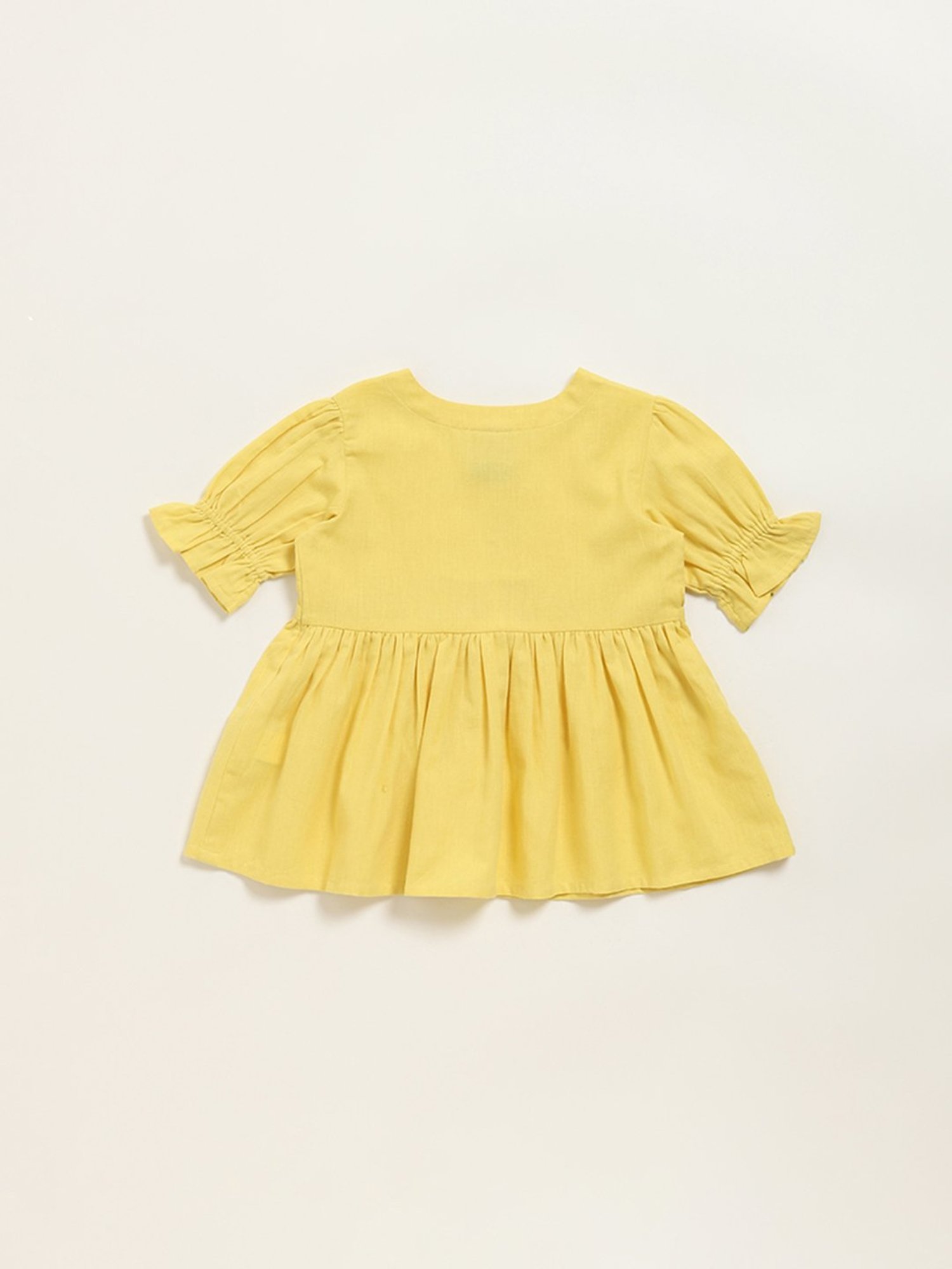 Utsa Kids by Westside Yellow Embroidered Cotton Blend Empire Dress