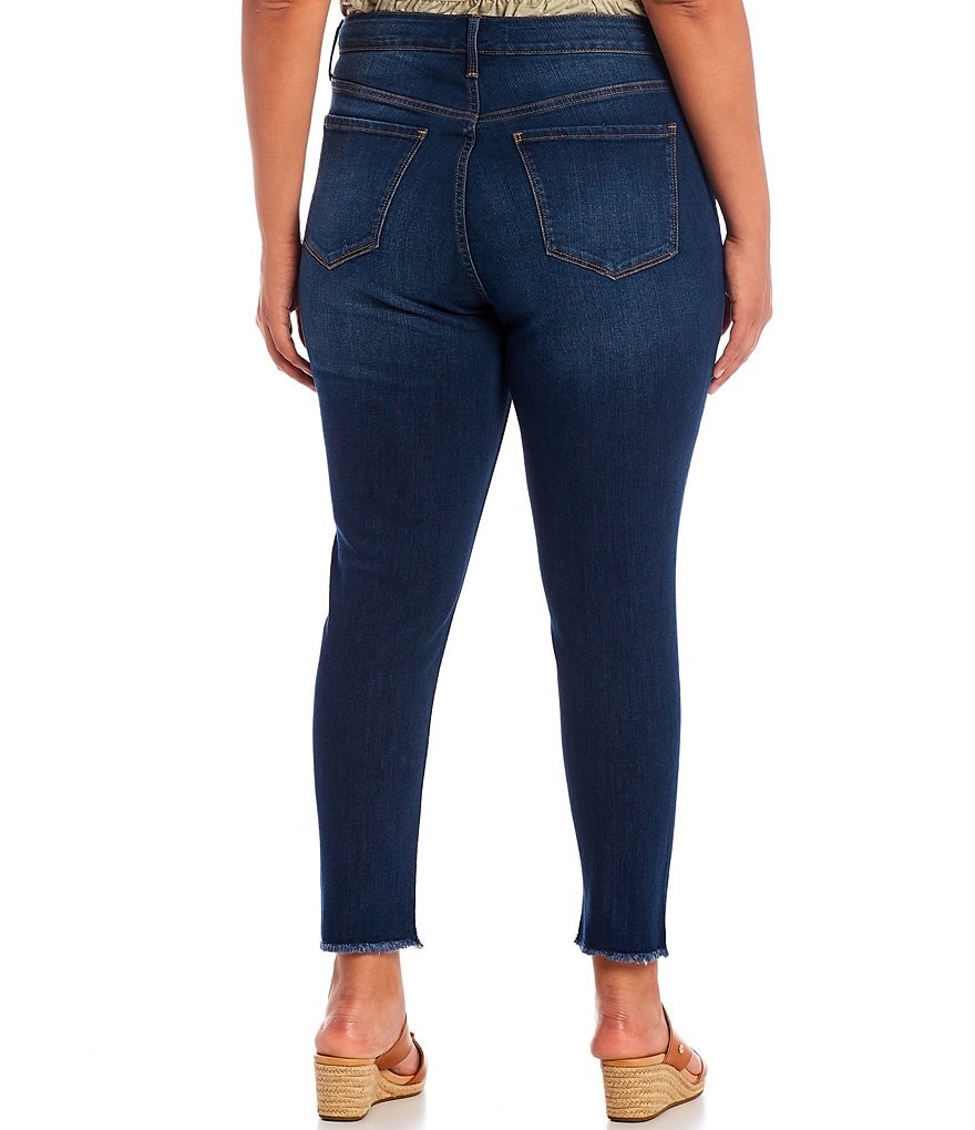 Code Bleu Plus Size High Rise Hi-Low Raw Hem Skinny Ankle Jeans