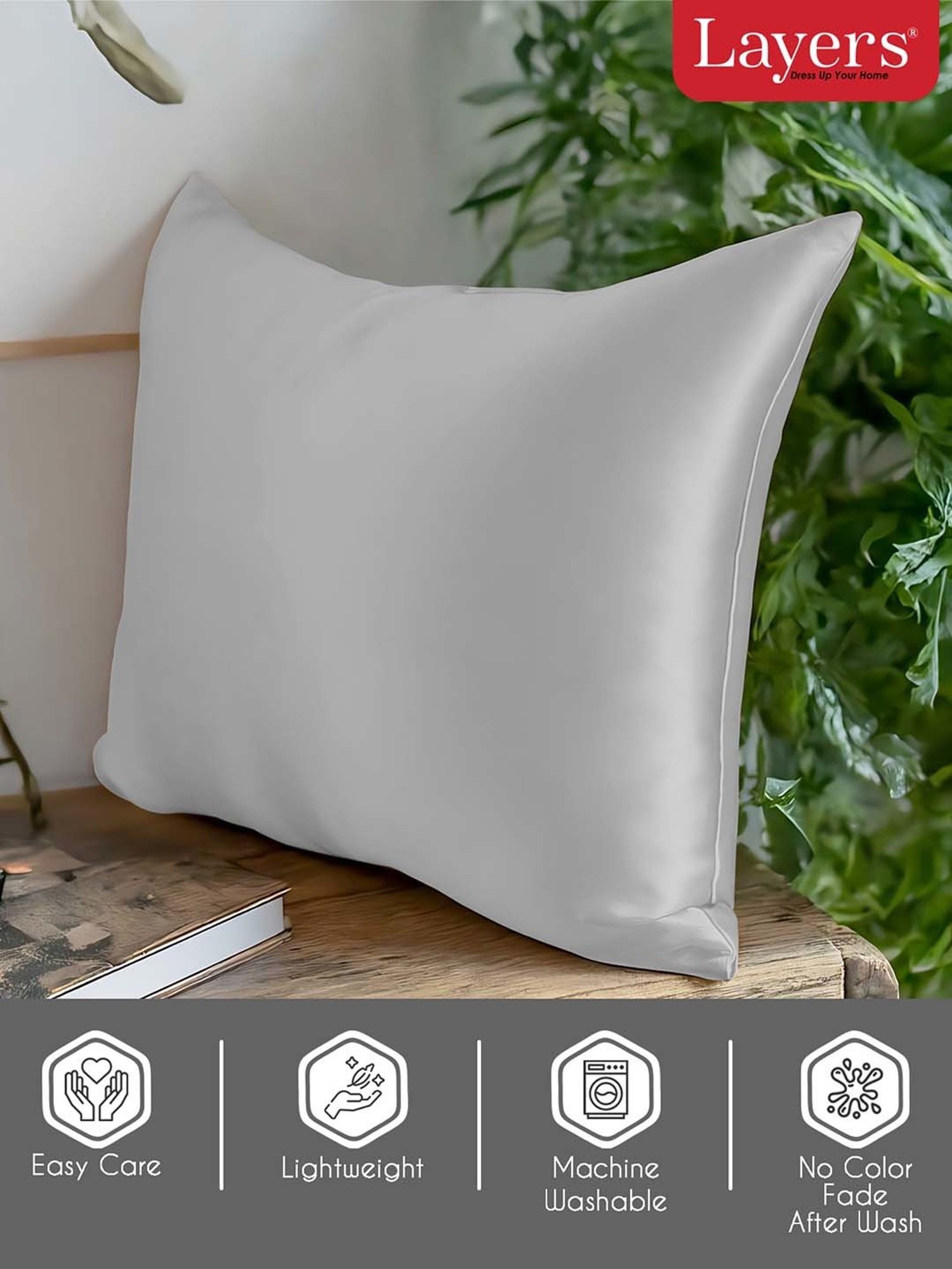 Layers Silver Grey 85 GSM Micro Satin Silk Pillow Covers - Set of 2