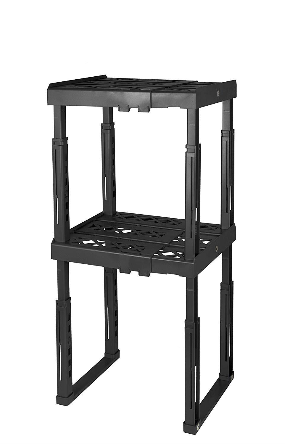 Tools for School Locker Shelf. Adjustable Height 9 3/4" to 14" and Width 8" to 12 1/2". Stackable and Heavy Duty. Holds 40 lbs. per Shelf (Single, Black)