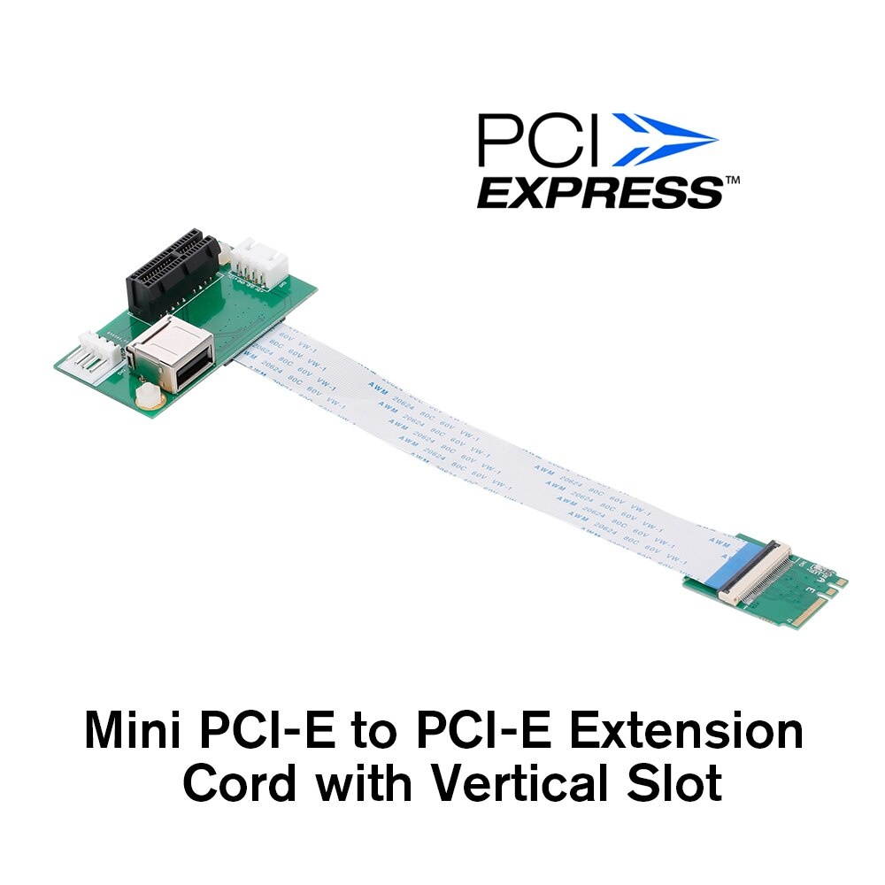 Mini PCI-E to PCI-E Extension Cord Adapter Card with Vertical Slot Supports full-height and half-height size of mini PCI-E