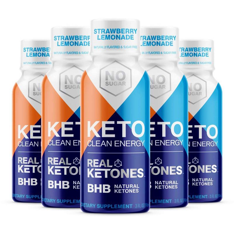 Real Ketones Keto Energy Shots with D-BHB Exogenous Ketones - Strawberry Lemonade - 12ct/36 fl oz