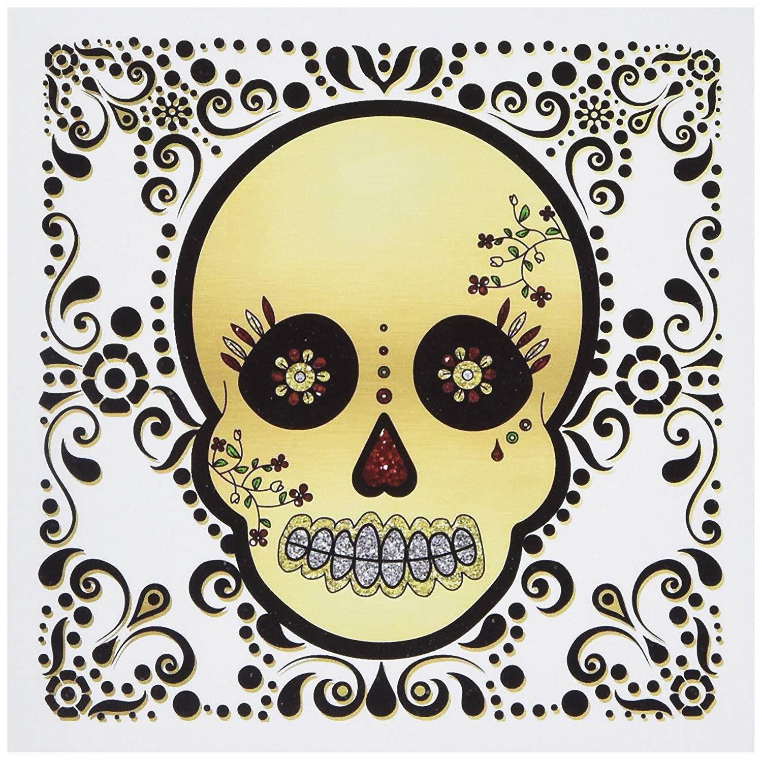 3dRose Sugar Skull Gold and Black - Greeting Cards, 6 x 6 inches, set of 6 (gc_175370_1)