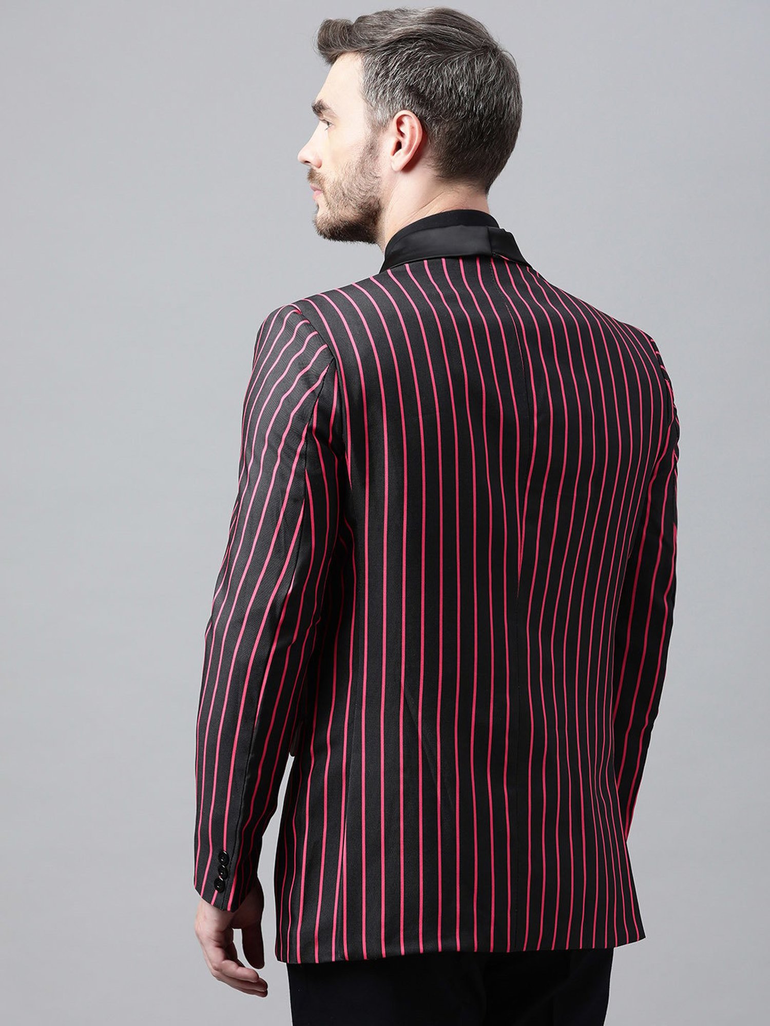 Hangup Plus Black & Pink Regular Fit Striped Blazer