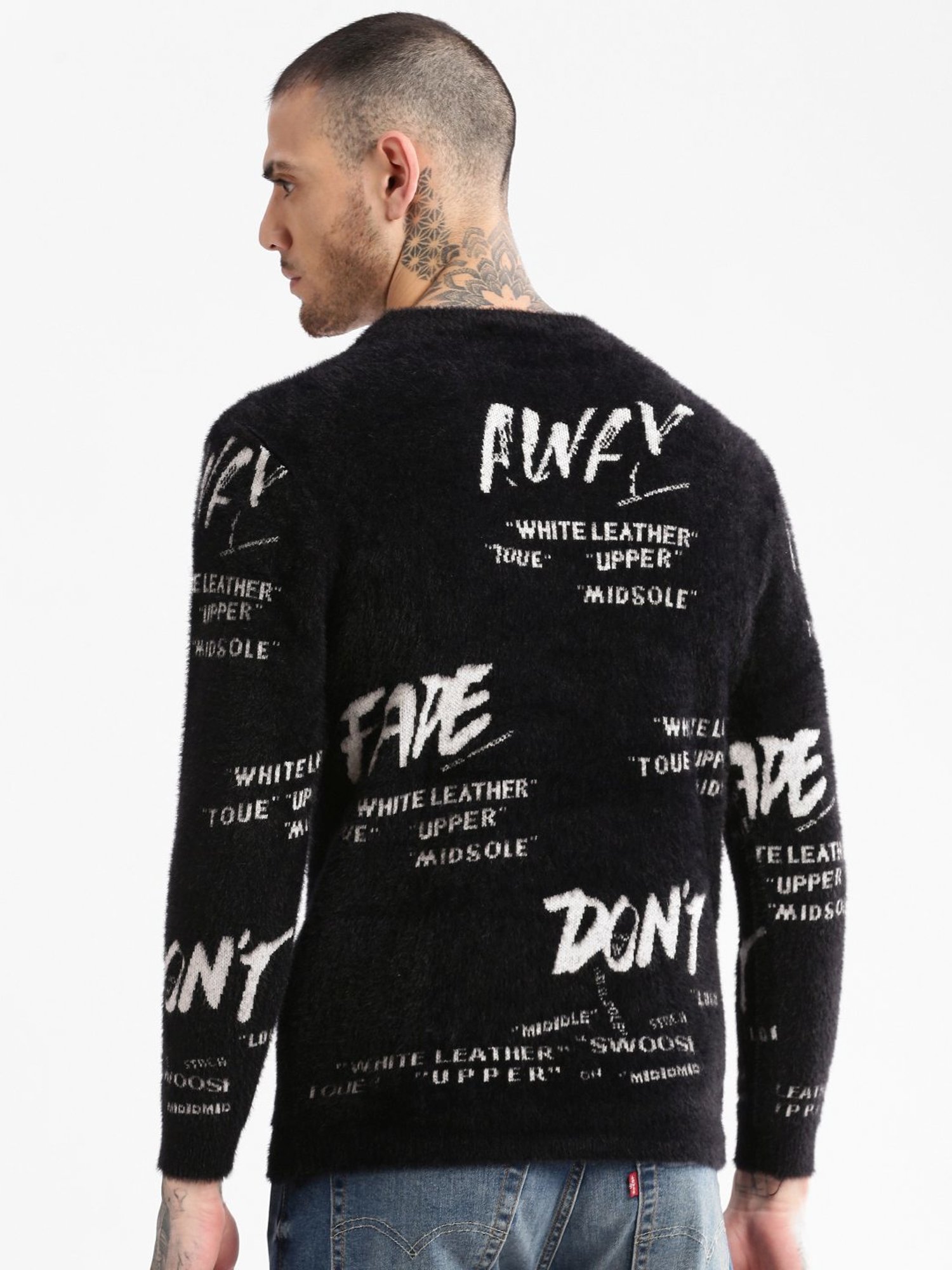 Showoff Black Slim Fit Printed Sweater
