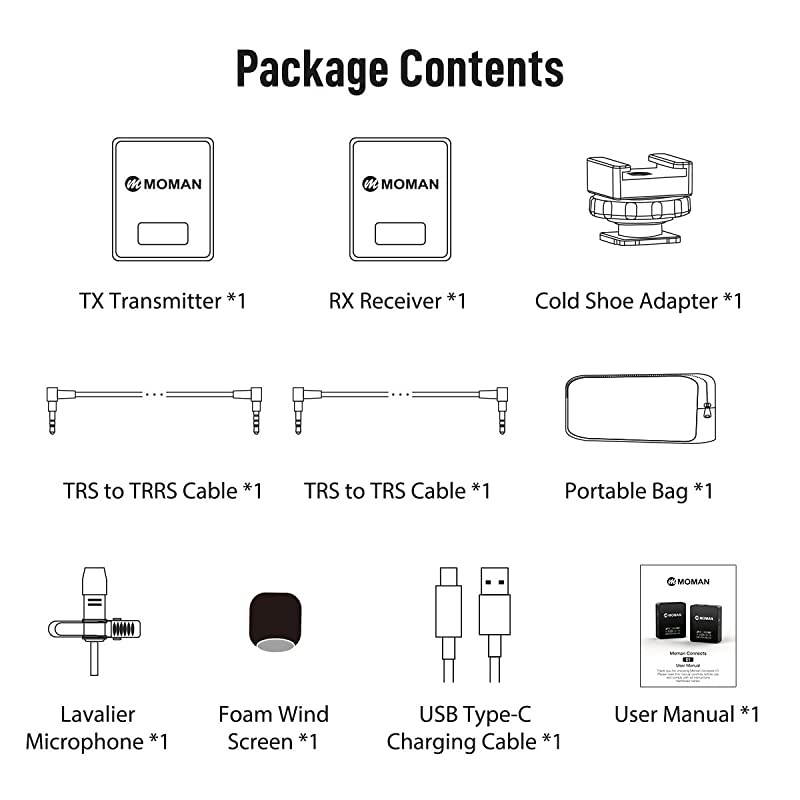 Connects C1 Professional-Wireless-Lavalier-Microphone-System 36 Channels UHF 1 Transmitter with 1 Receiver 70m/229.66ft OLED Screen for DSLR/Mirrorless Camera/Smartphone/Camcorder/Audio Recorder