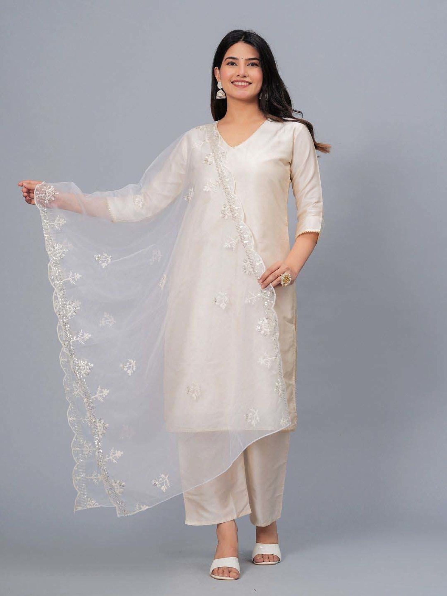 Stylum White Embroidered Dupatta