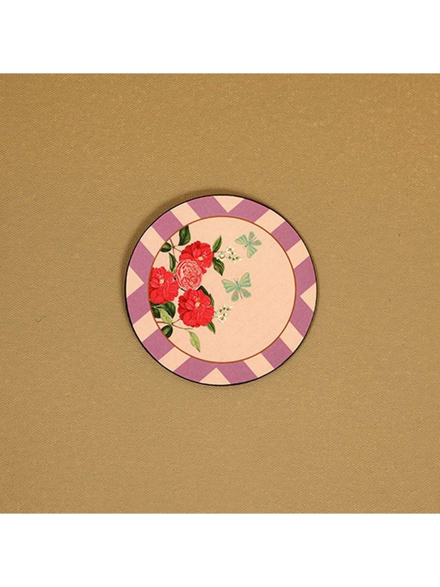 ICRAFT Lilac Haze Series Purple & Beige Mdf Round Coaster - Set of 6