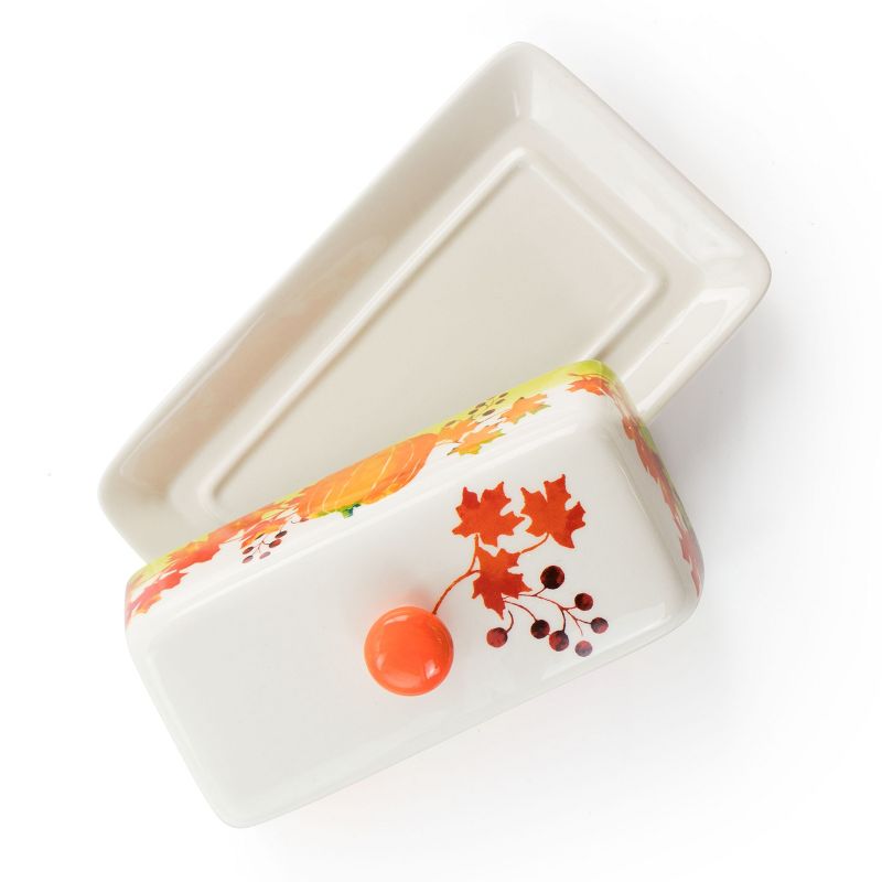 Gibson Home Harvest Leaves 7.7 Inch Durastone Butter Dish with Lid