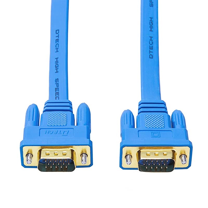 10m Flat VGA Cable Long 32 Feet Gold Plated Male to Male 15 Pin Connector Ultra Slim Blue Wire for Computer Monitor SVGA Projector