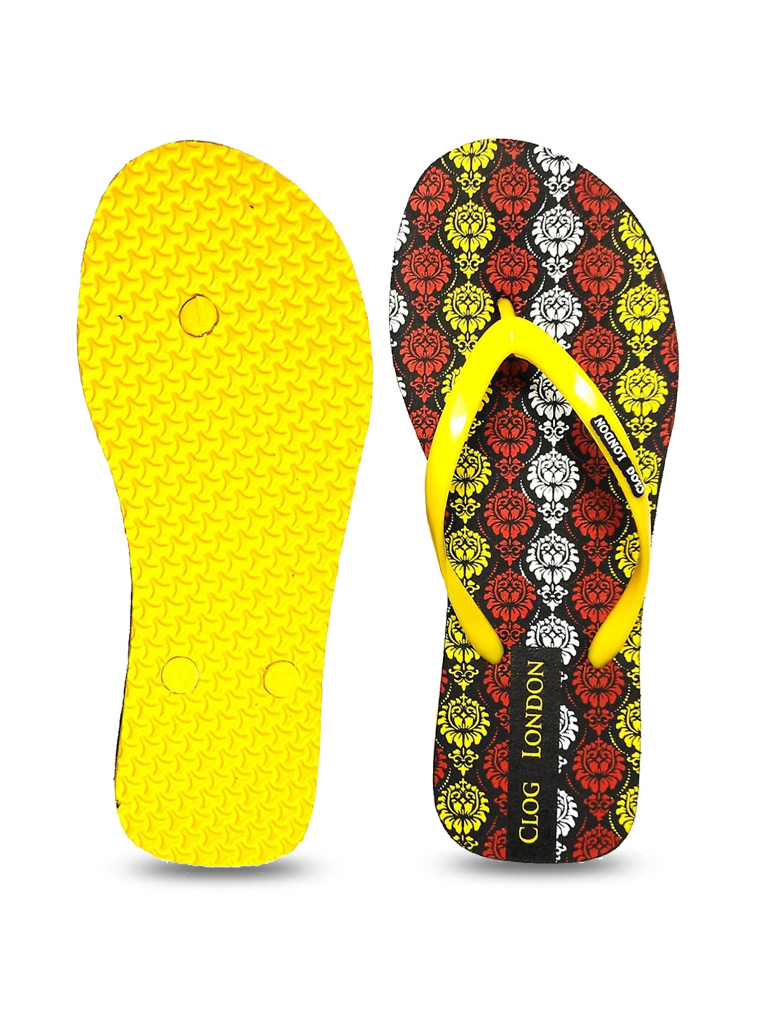 Clog London Women's Yellow & Black Printed Flip Flops