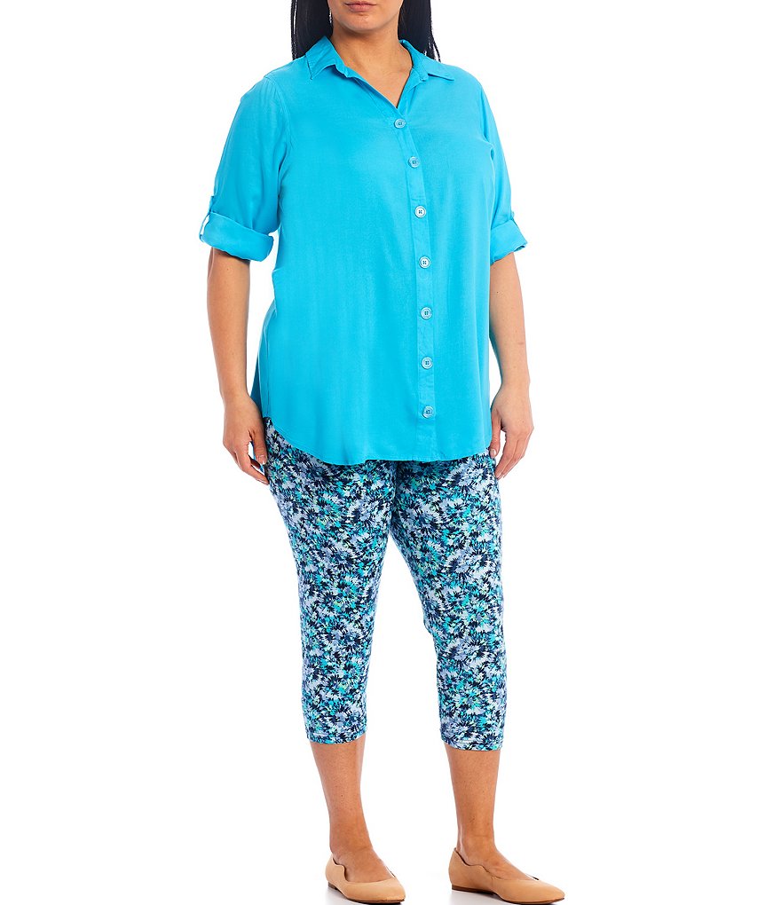 Intro Plus Size Love the Fit Ink Tie Dye Print Capri Leggings