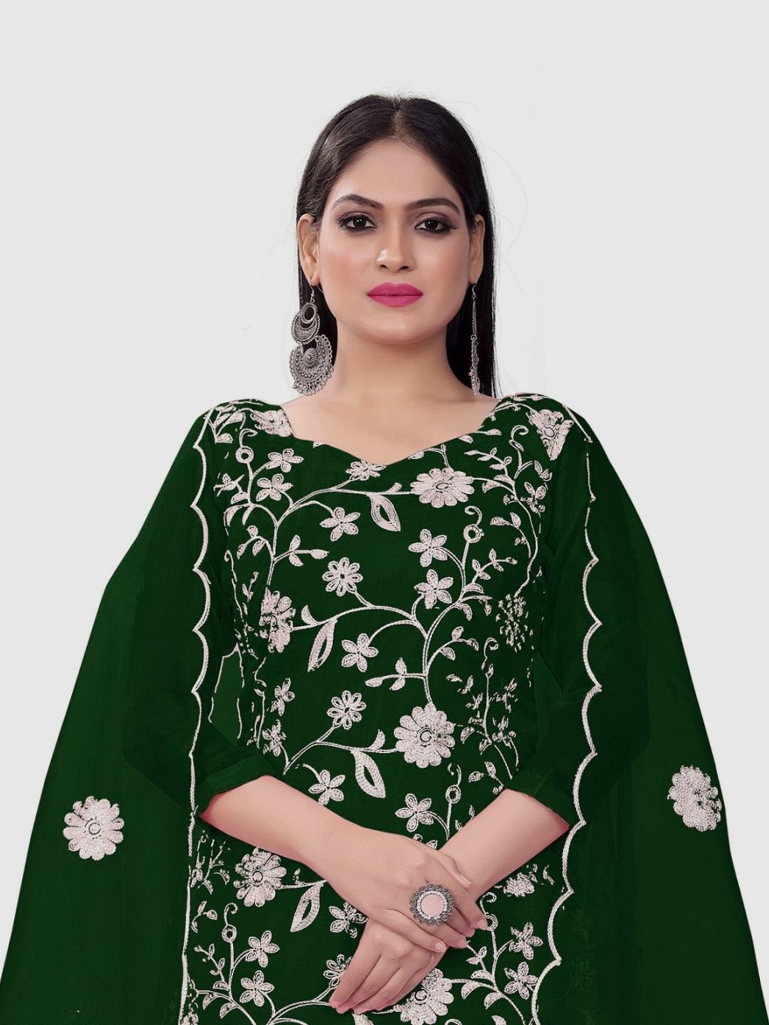 APNISHA Green Embroidered Unstitched Dress Material