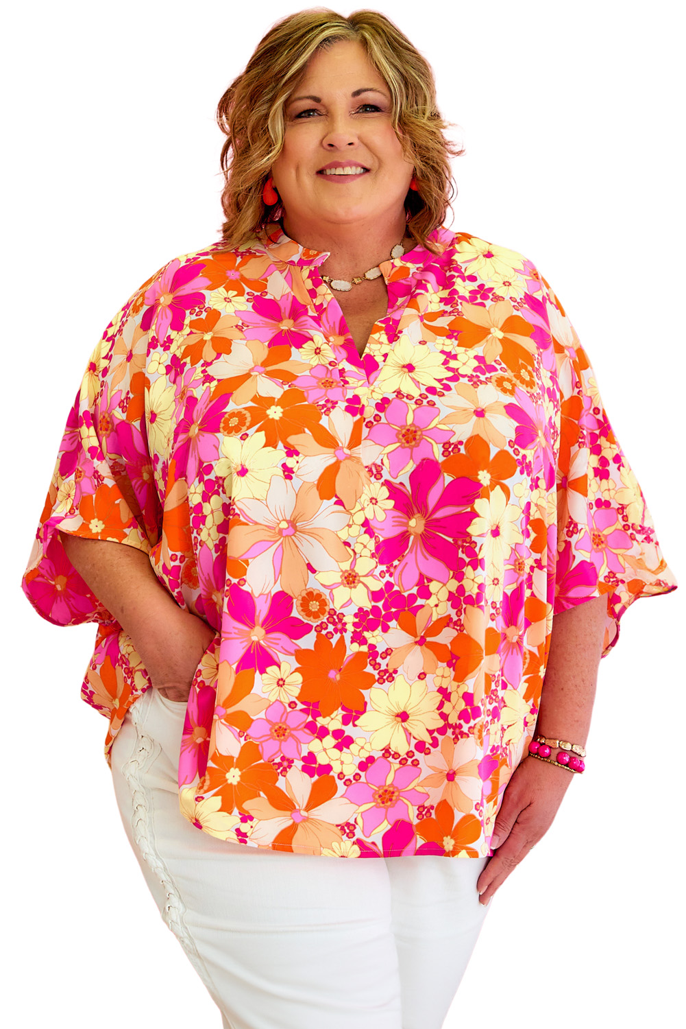 Rose Leopard Print V Neck Plus Size Tee