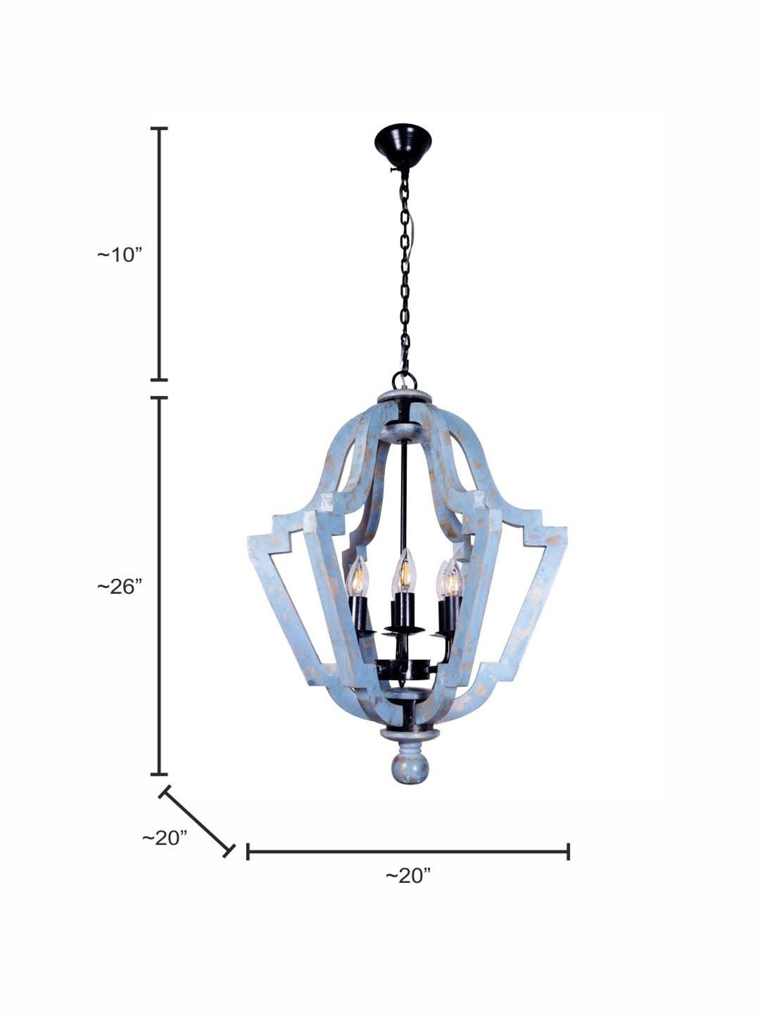 FOS LIGHTING Distressed Grey & Transparent Wood 6-In-1 Farmhouse Lantern Pendant Chandelier