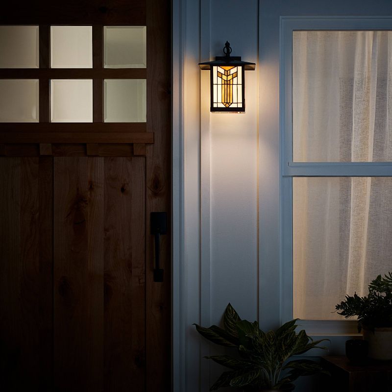 11.75" 1-Light Prairie Craftsman Style Stained Glass Outdoor Lantern Wall Sconce Bronze - River of Goods