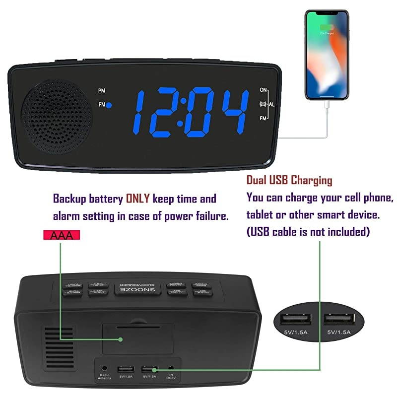 Clock, Clocks for Bedrooms with AM/FM Radio,Dimmer,Snooze,Battery Backup