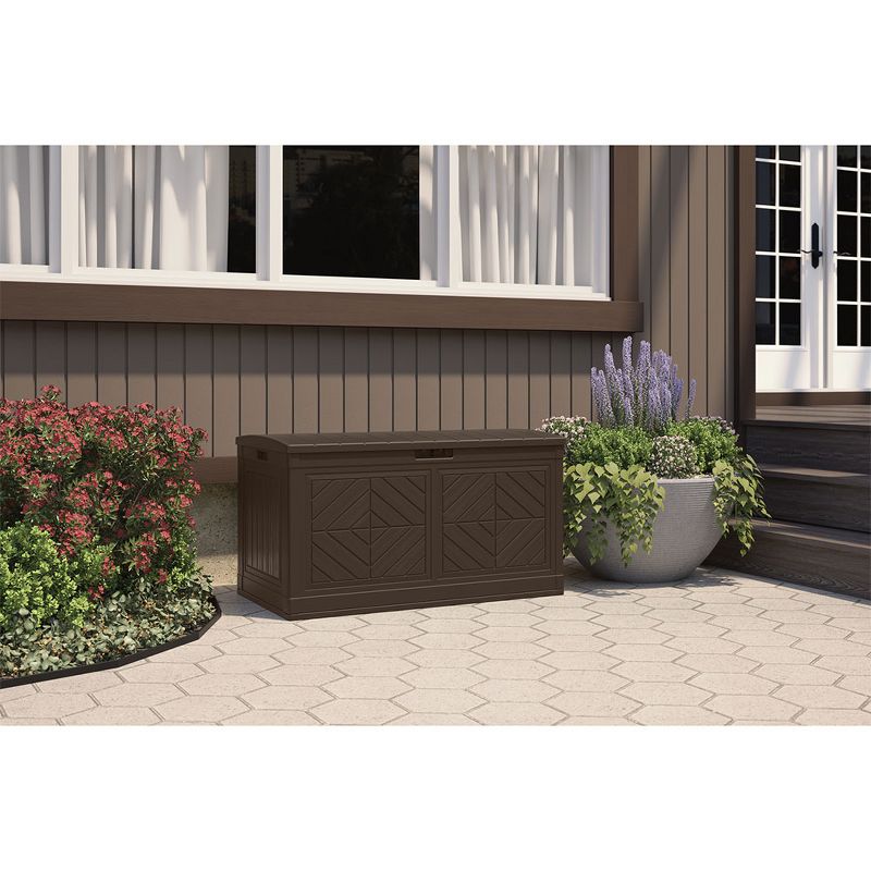 Suncast BMDB80J Baywood 80-Gallon Outdoor Resin Patio Storage Deck Box, Java