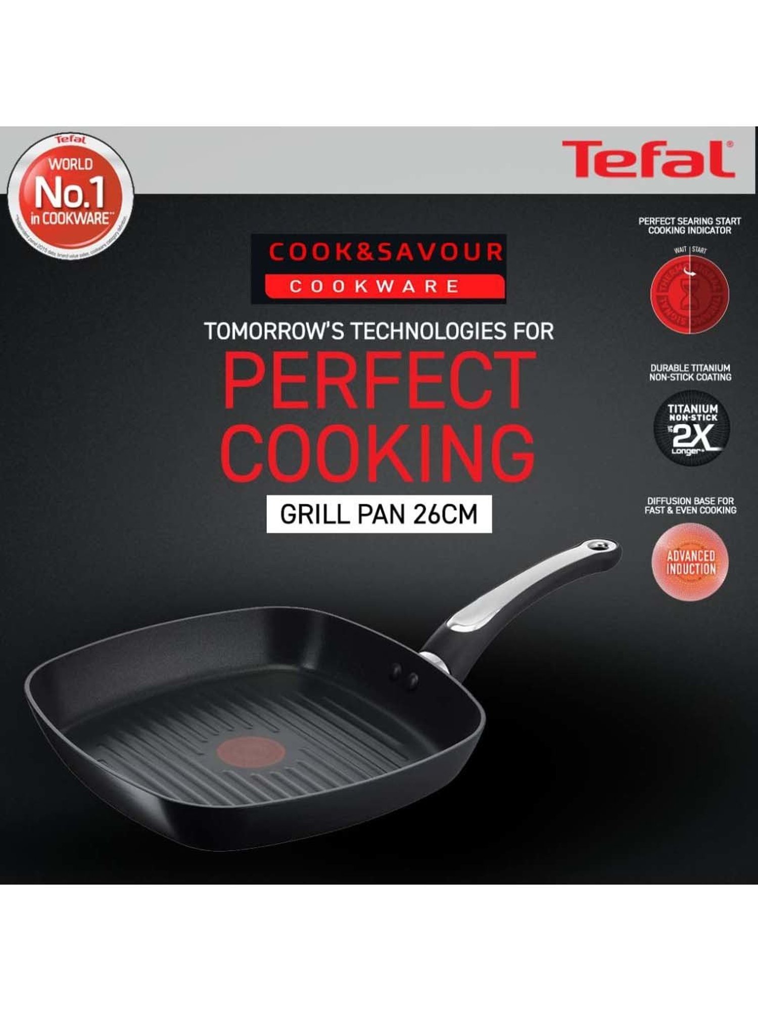 Tefal Cook and Savour Black Aluminium 26 cm Non-Stick Grill Pan (1 L)