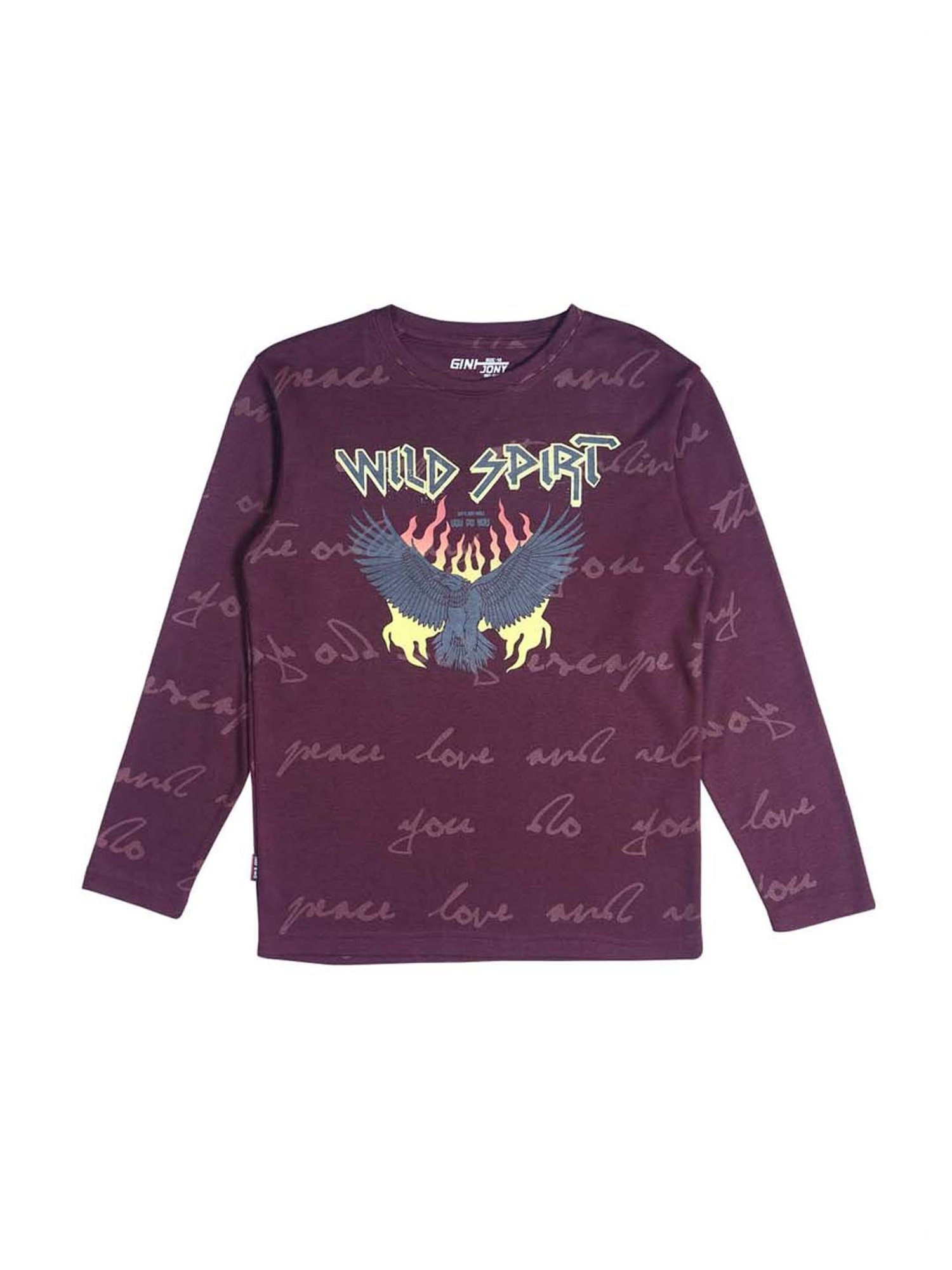 Gini & Jony Kids Maroon Cotton Printed T-Shirt