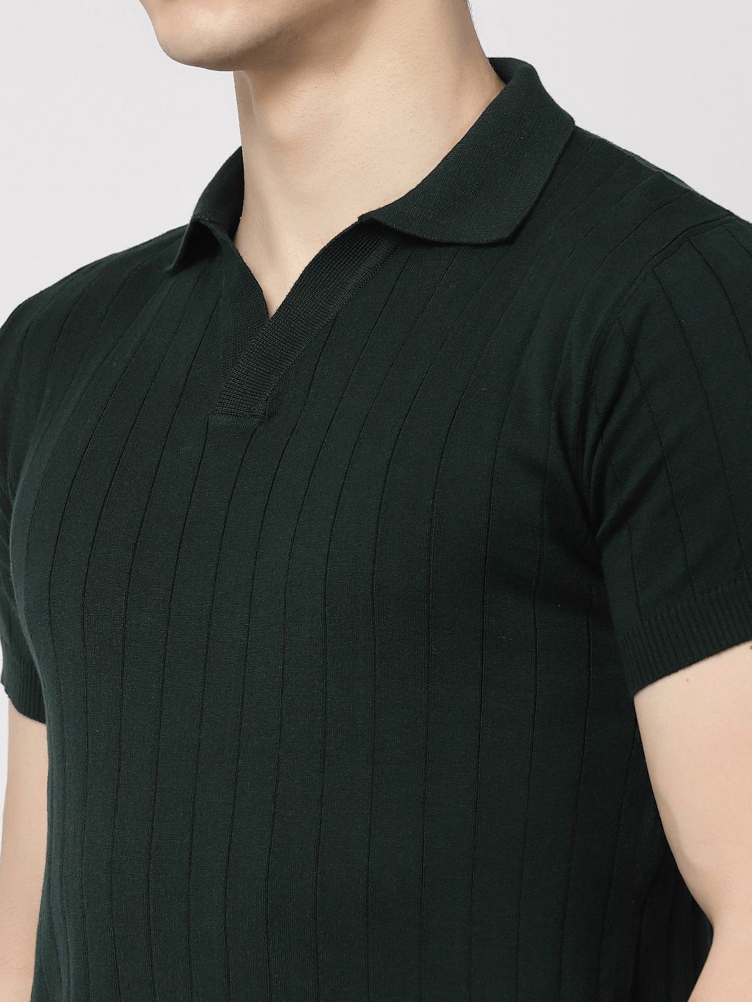 Kalt Dark Green Regular Fit Striped Polo T-Shirt