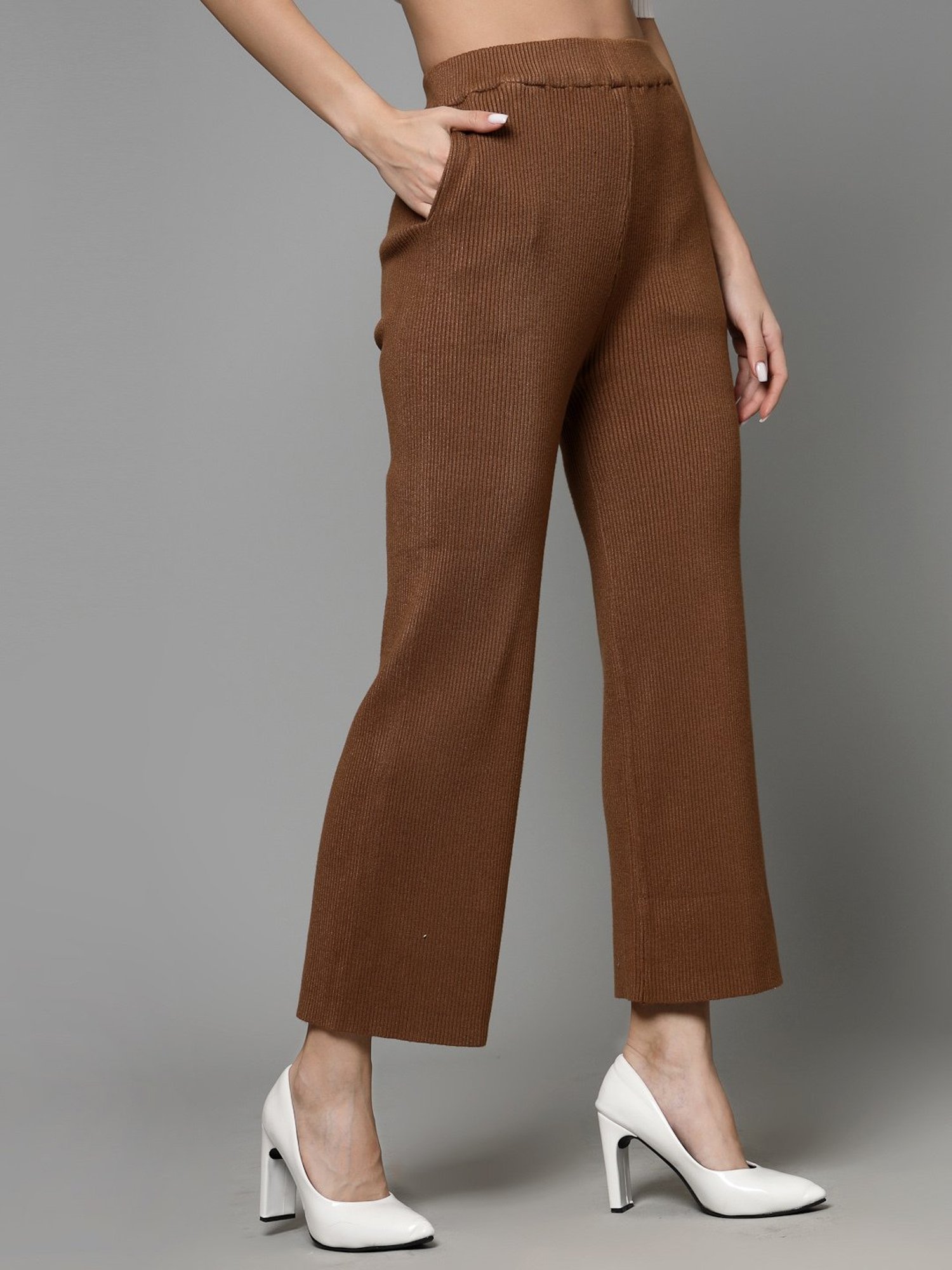 Mafadeny Brown Regular Fit Mid Rise Palazzos