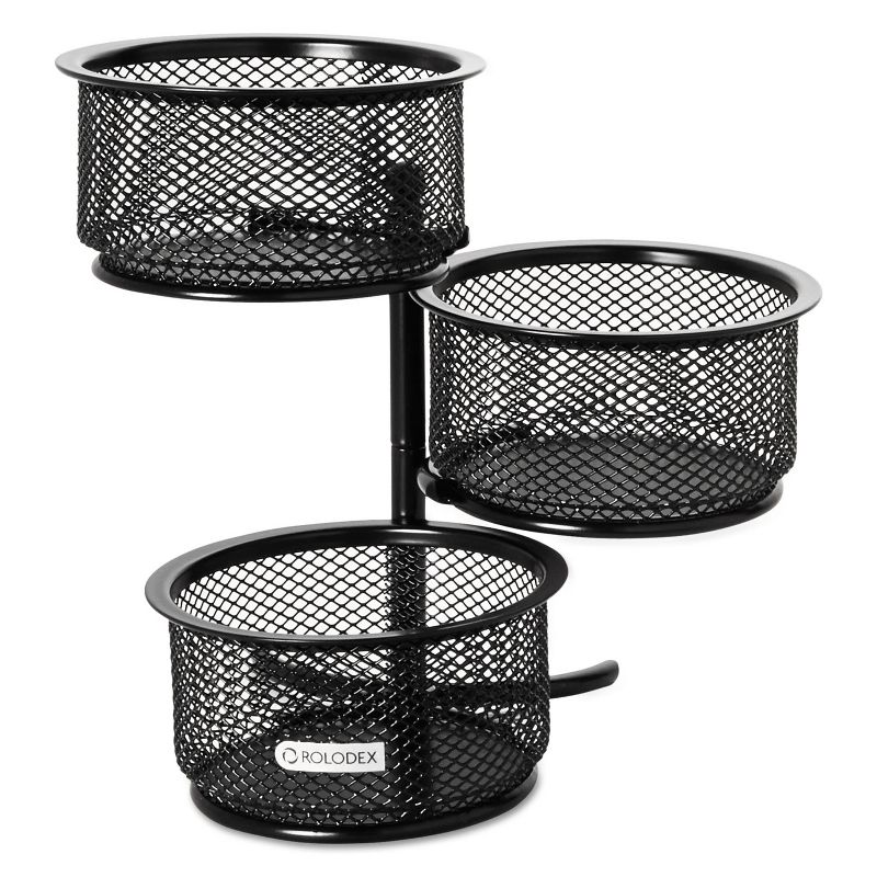 Rolodex 3 Tier Wire Mesh Swivel Tower Paper Clip Holder 3 3/4 x 6 1/2 x 6 Black 62533