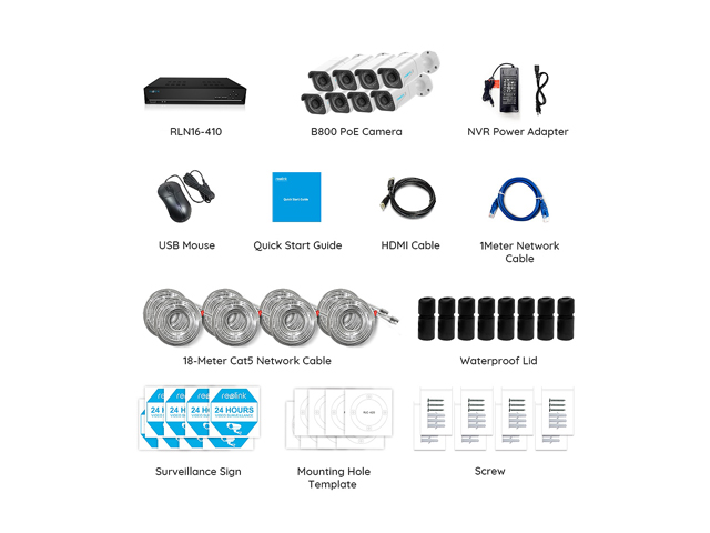 Reolink 4K 16CH PoE CCTV Camera Systems, 8pcs 8MP Outdoor PoE Security IP Cameras, 4K 16CH NVR w/ 3TB HDD, 24/7 Surveillance Recording Audio, RLK16-800B8