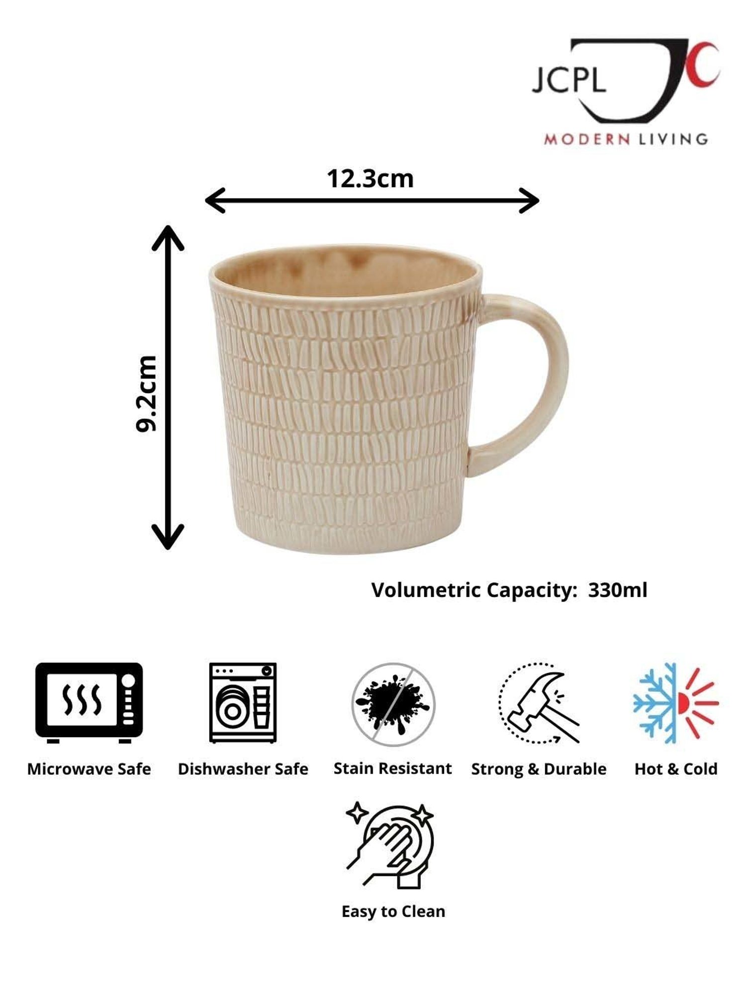 JCPL Light Brown Ceramic 9.5 cm Milk Mug (0.33 L) - Set of 2