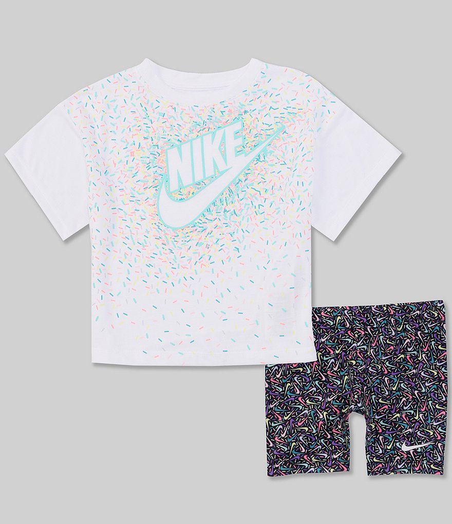 Nike Little Girls 2T-6X Short-Sleeve Swoosh Sprinkle Tee & Bike Shorts Set