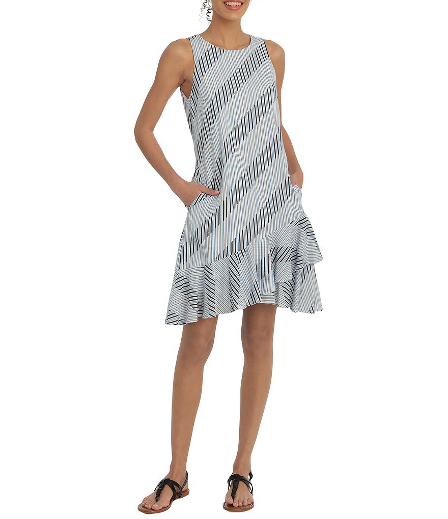 London Times Sleeveless A-Line Drop Waist Flounce Hem Swing Dress