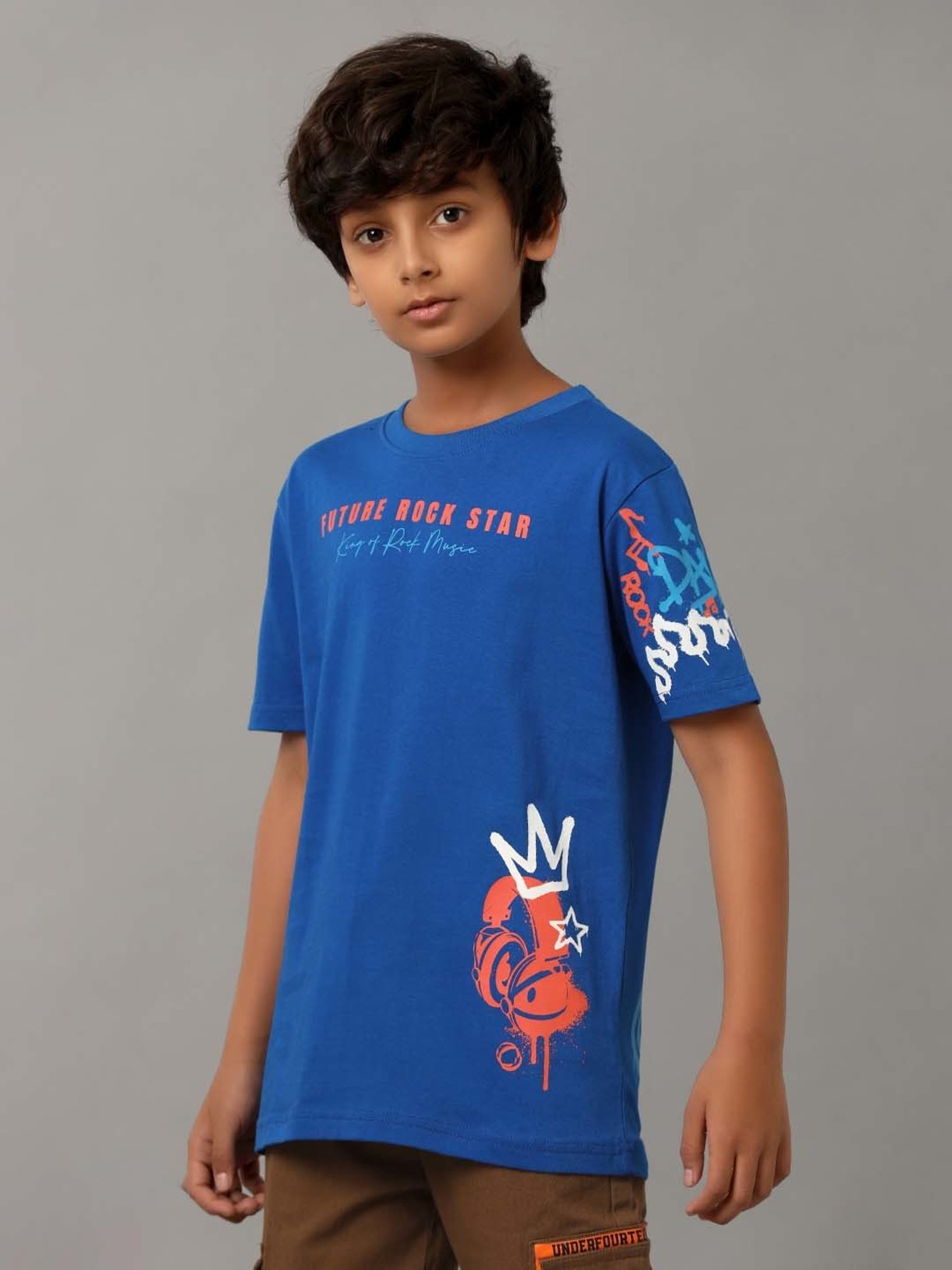 Under Fourteen Only Kids Blue Cotton Printed T-Shirt